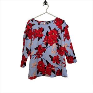 Liz Claiborne Career Floral Ruffle Sleeve Blouse Women’s Size Small
